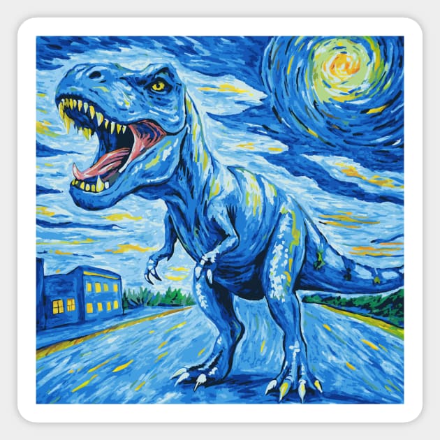 Starry Night T Rex Sticker by The WYLD Tribe